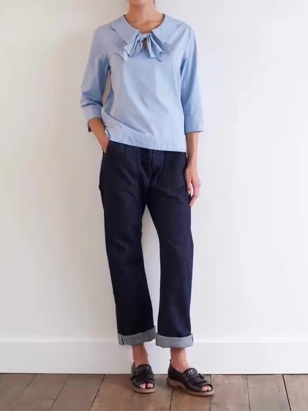 Nwot British Light Blue Bow Detail Blouse